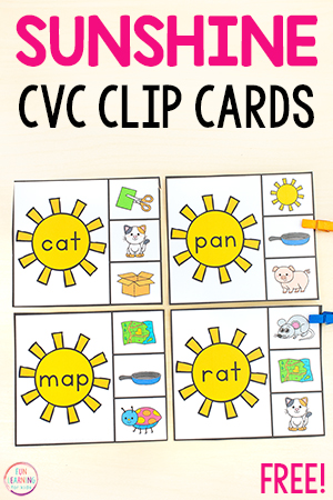 Sun CVC Word Clip Cards Free Printable