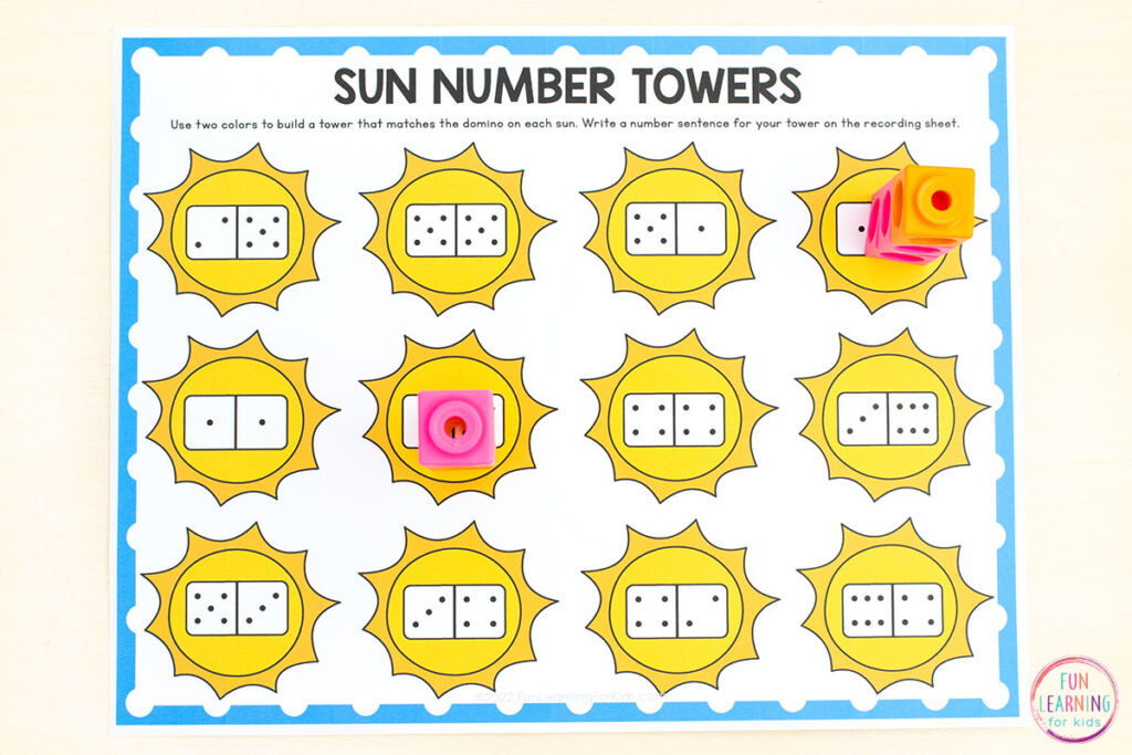 An engaging number composition math activity for your summer themed math centers.