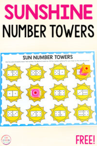 Sun theme number composition math activity for kids in preschool, kindergarten and first grade.