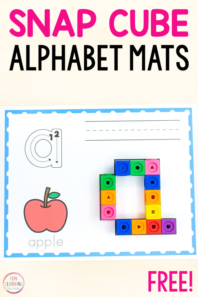 Printable snap cube alphabet mats. Students will build letters with snap cubes, learn letter formation, practice handwriting and learn letter sounds - all on one mat!