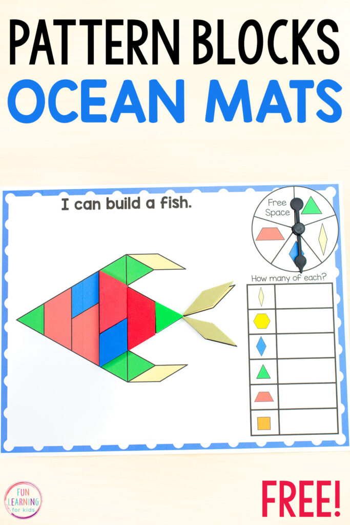 A printable ocean theme pattern block mat for your math centers.