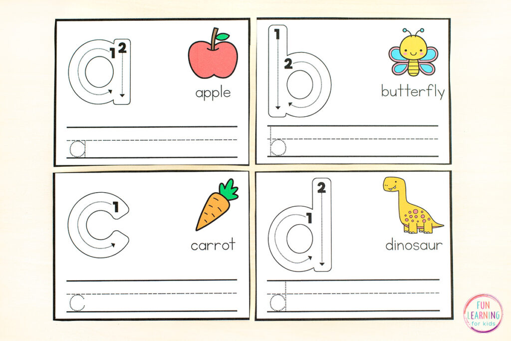 Printable alphabet letter formation cards to practice writing letters.