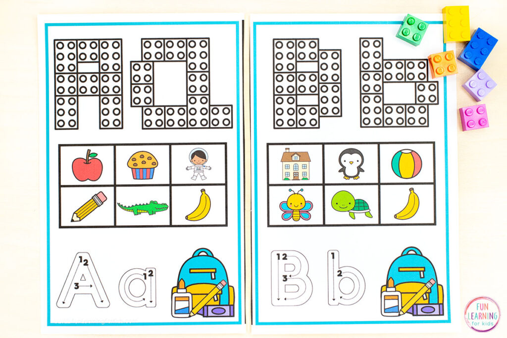 Printable alphabet activity mats for kids in preschool and kindergarten. A fun, hands-on way for kids to learn letters, letter formation, and beginning sounds.