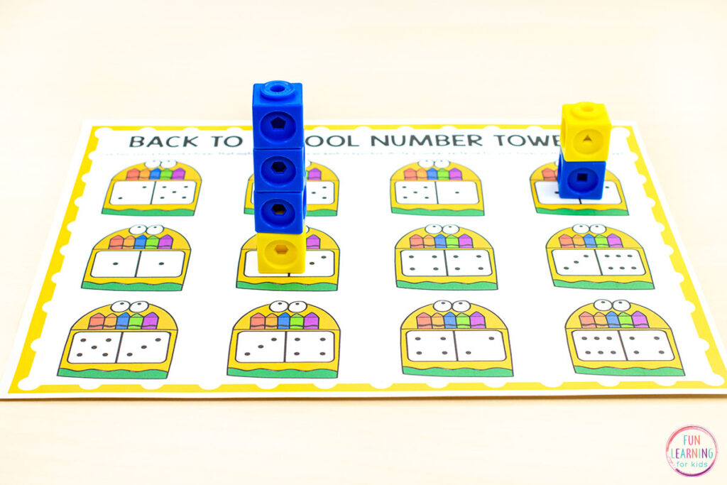 A back to school theme math activity for your math centers or small group instruction in kindergarten.