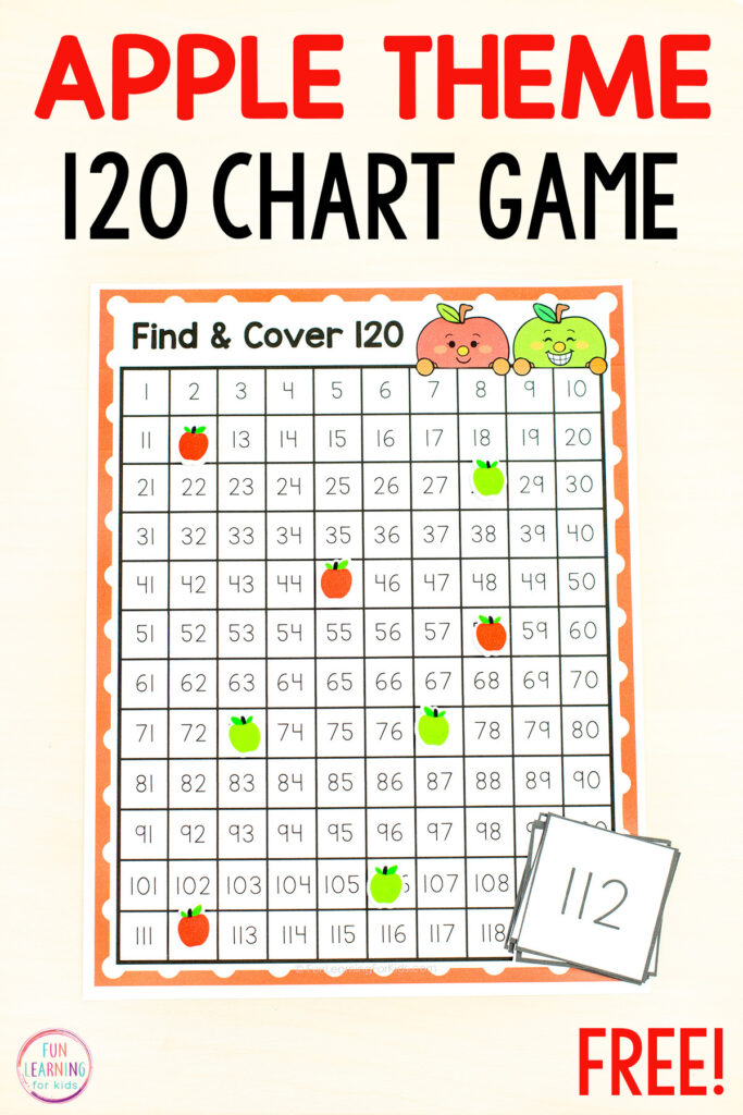 A fun apple theme 100 chart and 120 chart number find and cover activity for developing number sense in kindergarten and first grade.