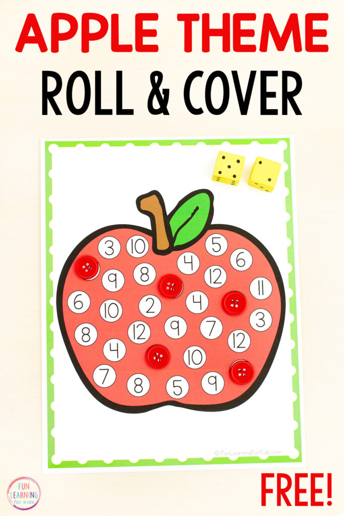 Apple theme number sense math activity for kids in preschool and kindergarten. A fun way to learn numbers during a fall apple theme!