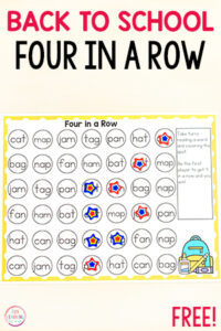 Back to school four in a row game for kids who are learning letters, numbers, sight words, phonics skill and more!