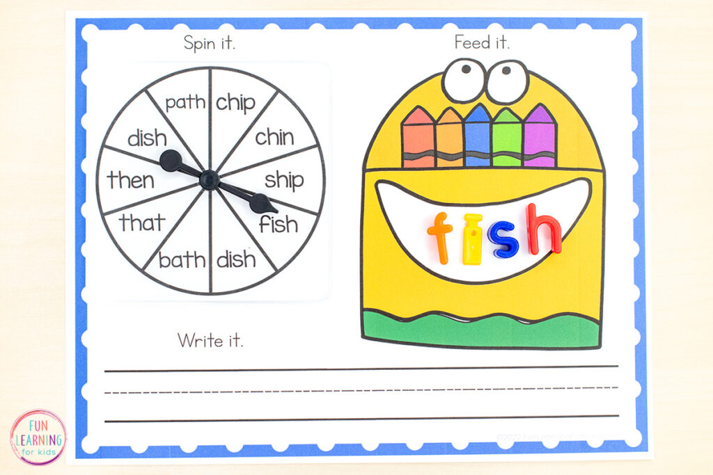 Practice phonics skills like blends, digraphs and more while using these hands-on interactive word work mats.