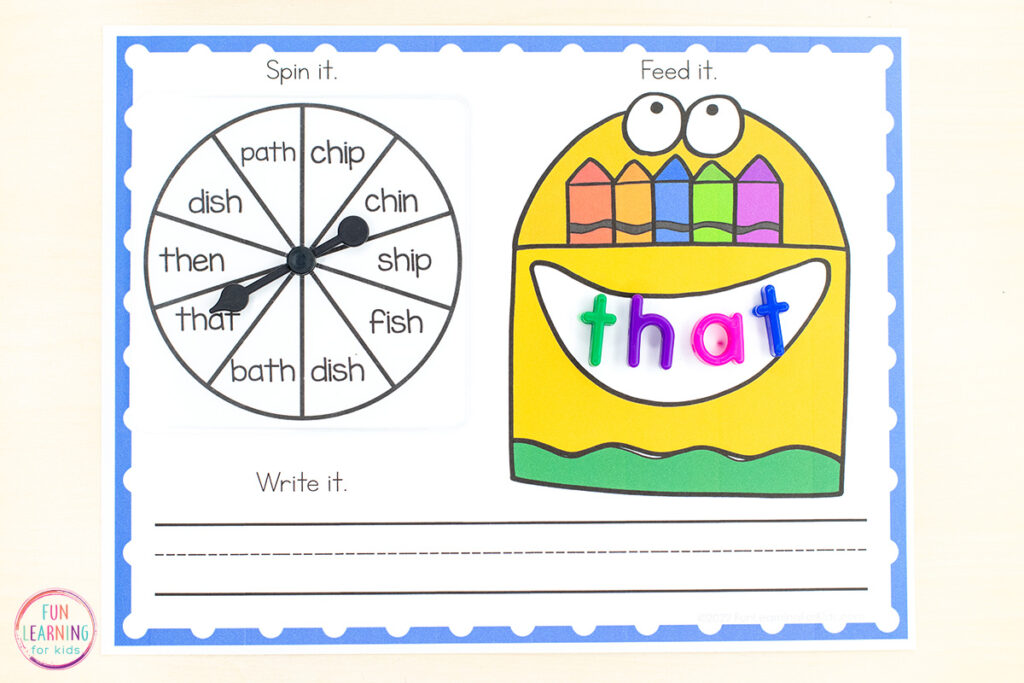 Back to school word work mats for kids in kindergarten and first grade. Type in CVC words, spelling words, high frequency words or any other words you want.