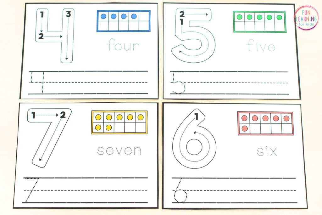 Number formation cards for learning numbers and building number sense.