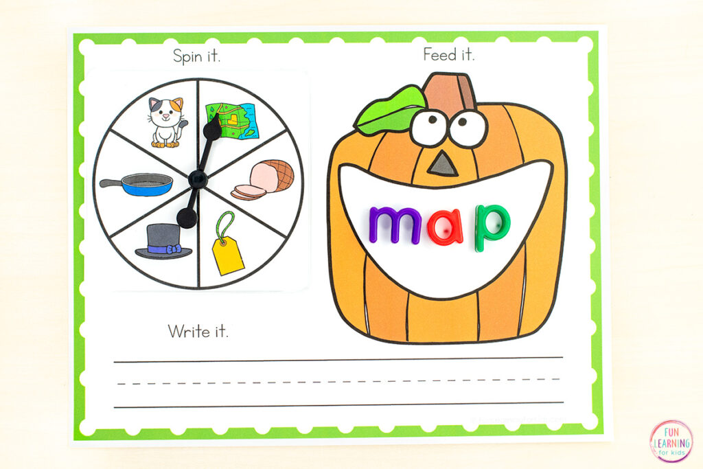 Feed the pumpkin CVC word work mats that are print and play and require no prep from you! Add to fall phonics centers or small group instruction for fun and learning!