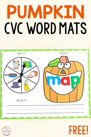 Pumpkin CVC Words Spin & Build Mats Free Printable