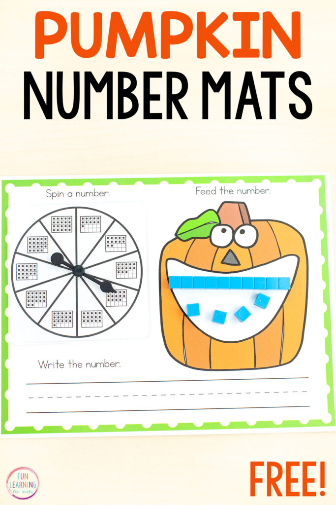 Free printable pumpkin theme number mats for learning number recognition, counting, number formation, place value and more!
