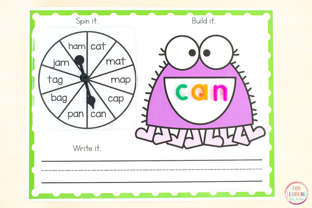 This spider word work literacy activity is a fun, hands-on way for your students to learn letters, CVC words, phonics skills, high frequency words and more!