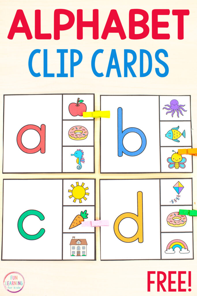 These free printable alphabet beginning sounds clip cards activity make it fun to learn letters and sounds in preschool and kindergarten.