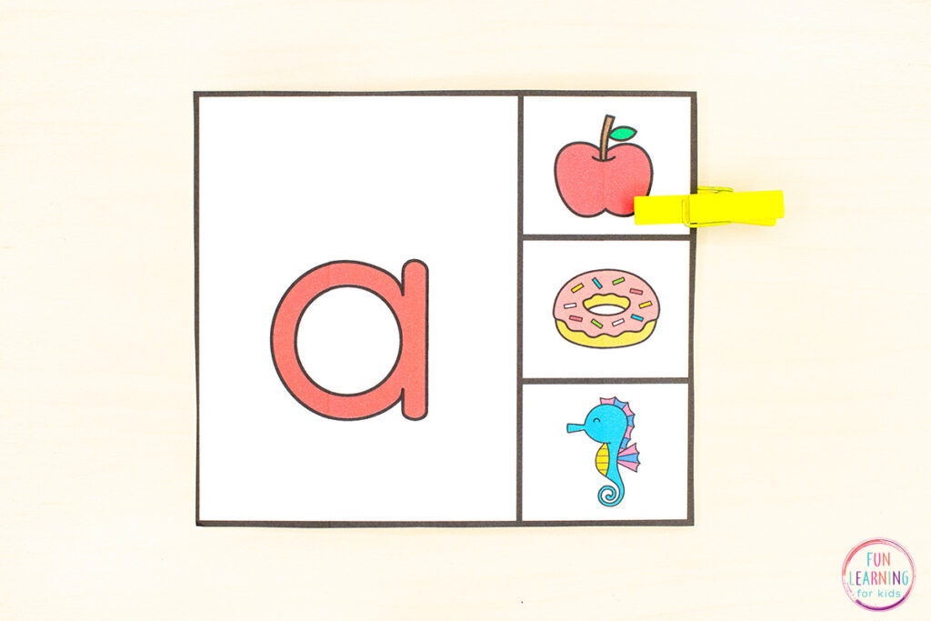 Free printable alphabet activity for learning letters and beginning sounds.