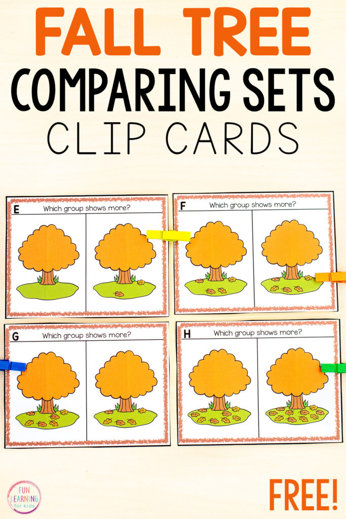 A fun comparing numbers math activity for your fall theme math centers in preschool and kindergarten.