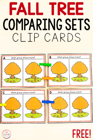 Fall Leaf Comparing Sets Clip Cards Free Printable