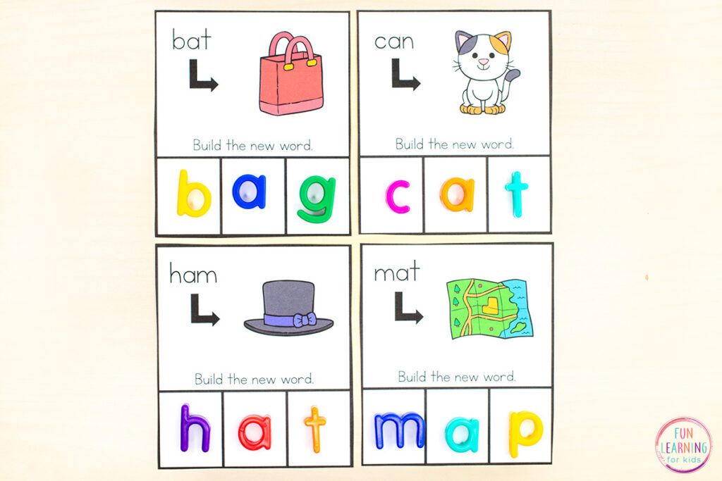 A fun, hands-on phonics and phonemic awareness activity for learning to isolate sounds and substitute sounds in words.