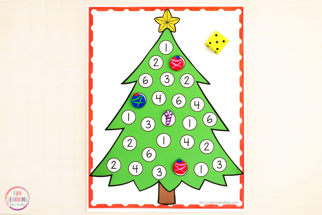 Free printable Christmas theme math activity for learning numbers.