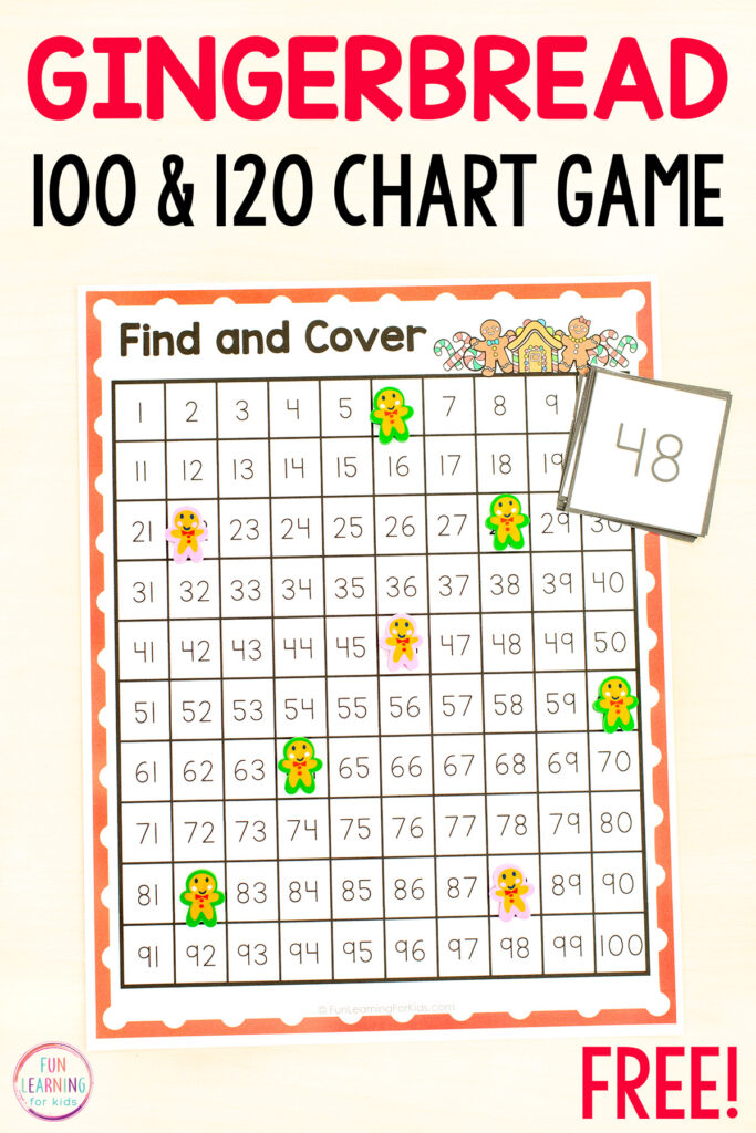 Free printable gingerbread 100 and 120 chart number sense math activity for your gingerbread math centers in kindergarten and first grade.