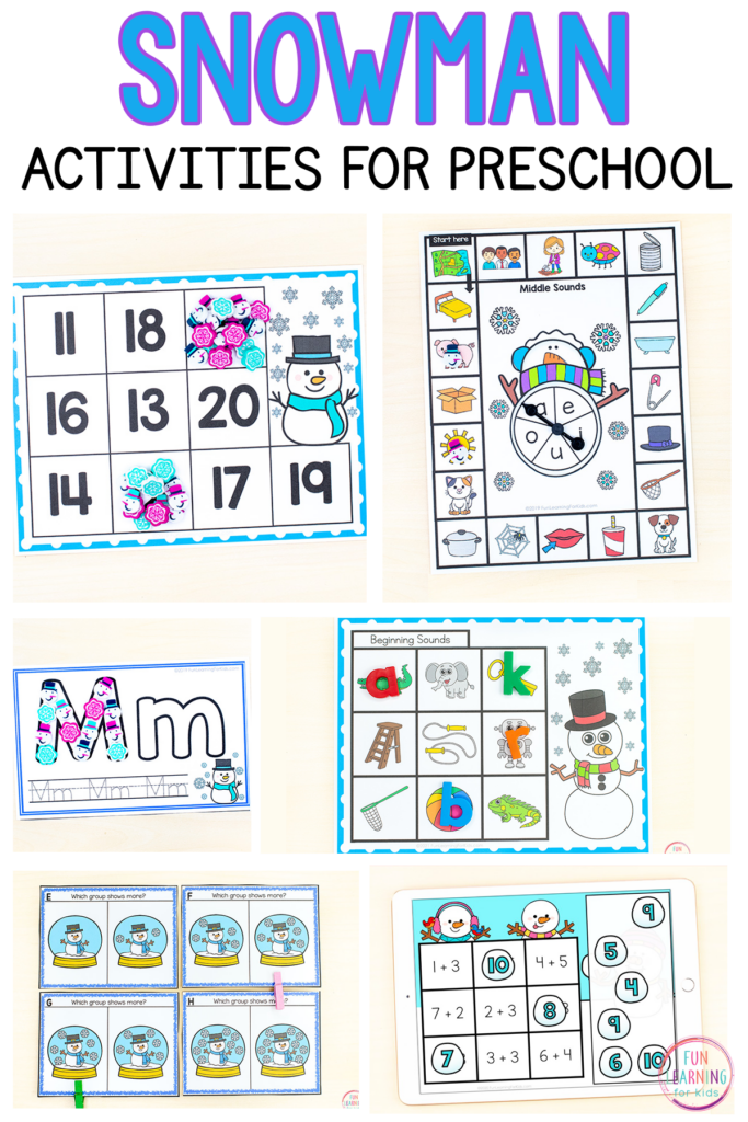 Free printable snowman activities for preschool and kindergarten