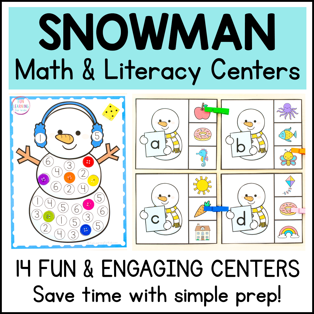 Snowman Math and Literacy Centers 01