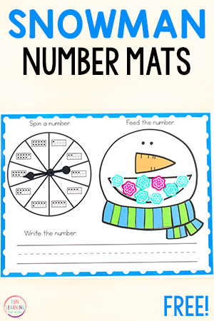 Snowman Number Spin & Build Mats Free Printable