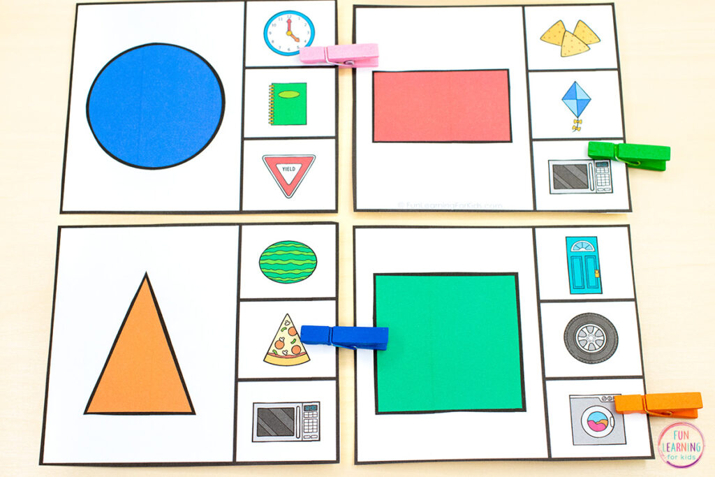 A fun 2D shapes math activity for kids to practice identifying shapes during math centers, morning stations or small group instruction.