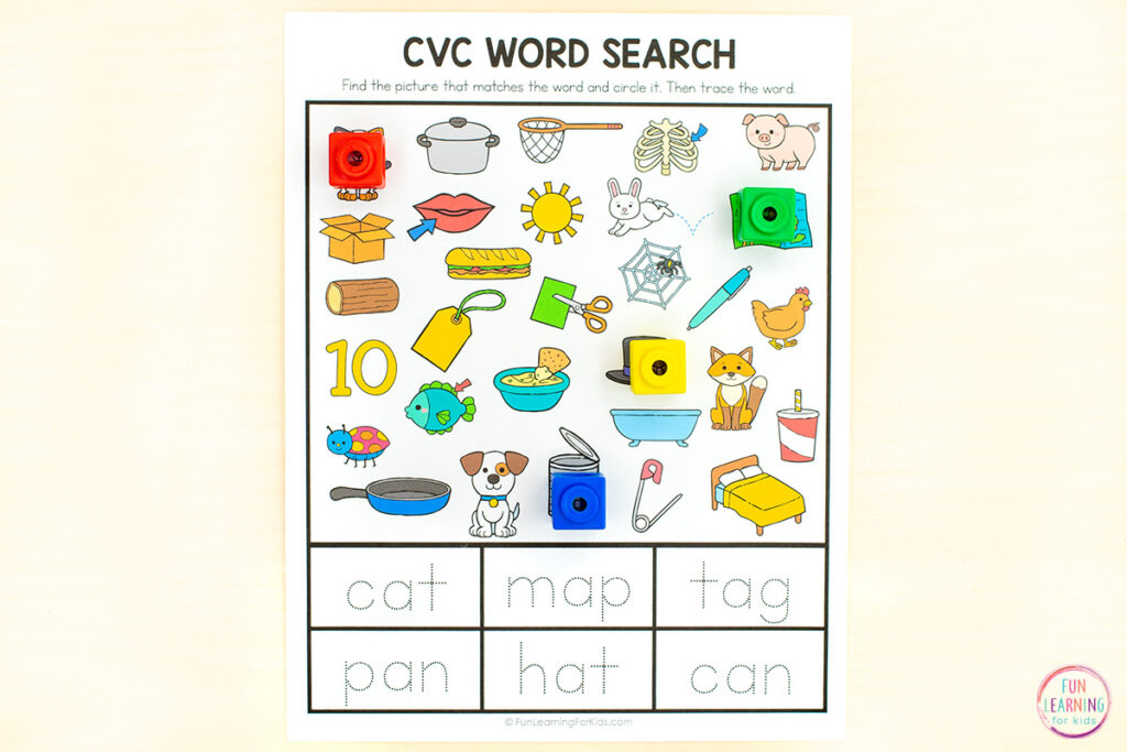 CVC worksheets that come in color and black and white so you can send home for practice or use again and again.