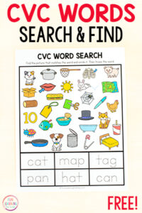 Word search CVC worksheets for kids to learn to read and write CVC words.
