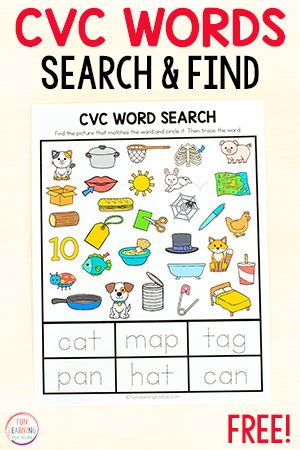 Word Search CVC Worksheets Free Printable