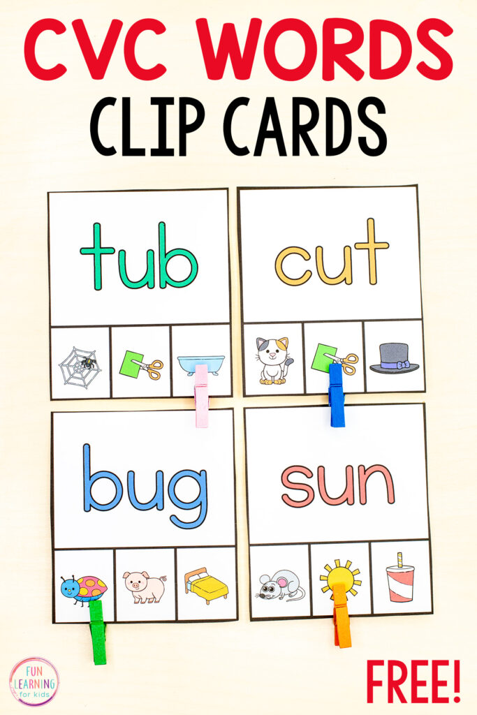 Free printable CVC words phonics activity for kids who are learning to read. 