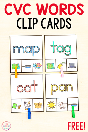 CVC Words Clip Cards Free Printable
