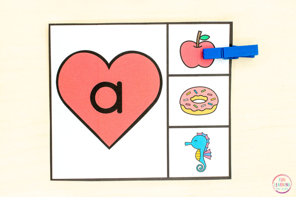 A fun Valentine heart theme beginning sounds alphabet activity for kids.