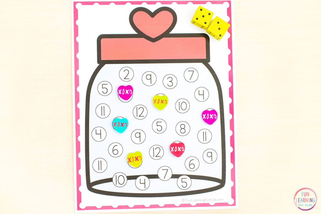 Free printable Valentine's Day math activity for learning addition and composing numbers in a fun, hands-on way.