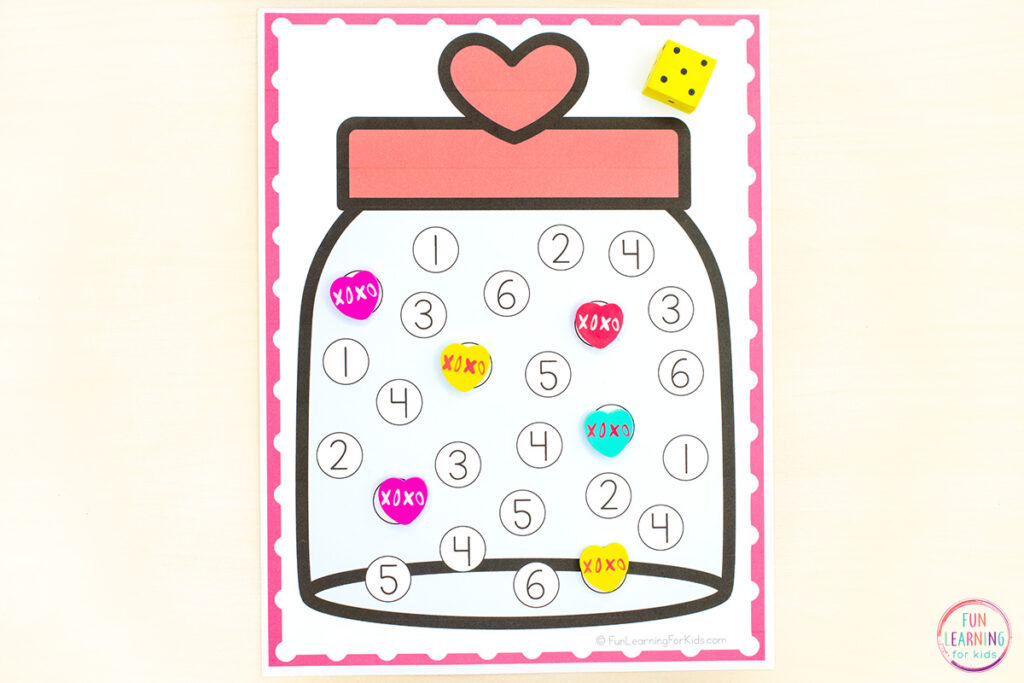 A free printable numbers and counting activity for your Valentine's Day math centers.