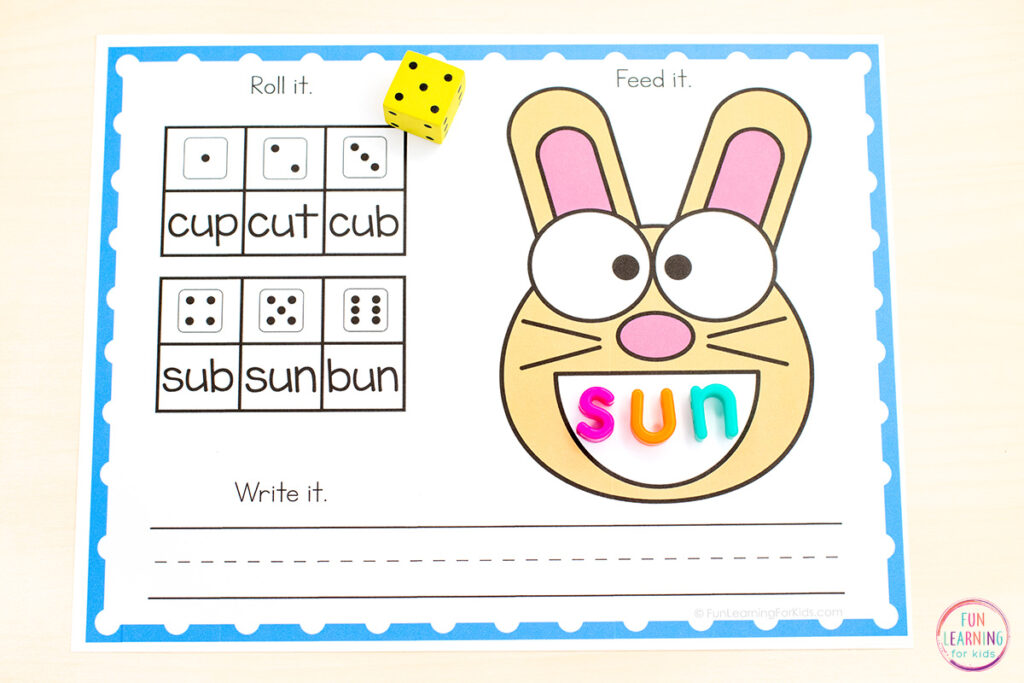 This Easter bunny activity is a fun way for kids to practice spelling and writing words.