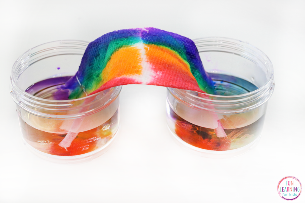A fun rainbow science experiment for kids.