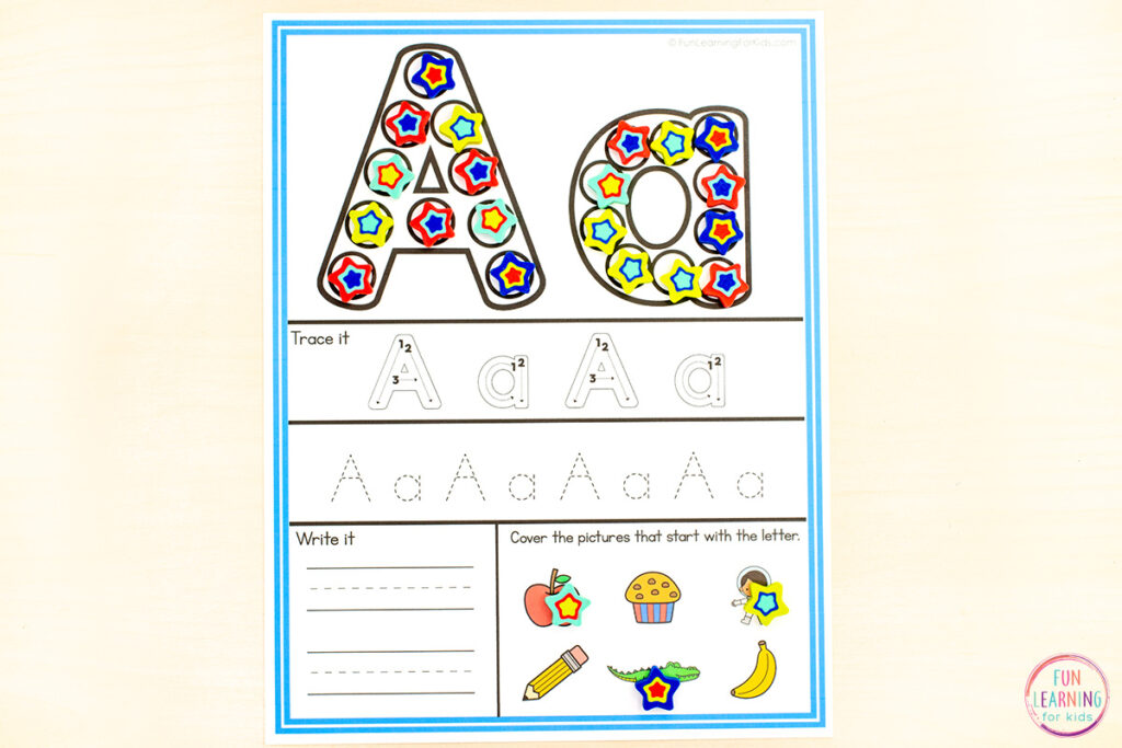 Hands-on alphabet activity mats for learning letter recognition, letter formation and beginning letter sounds.