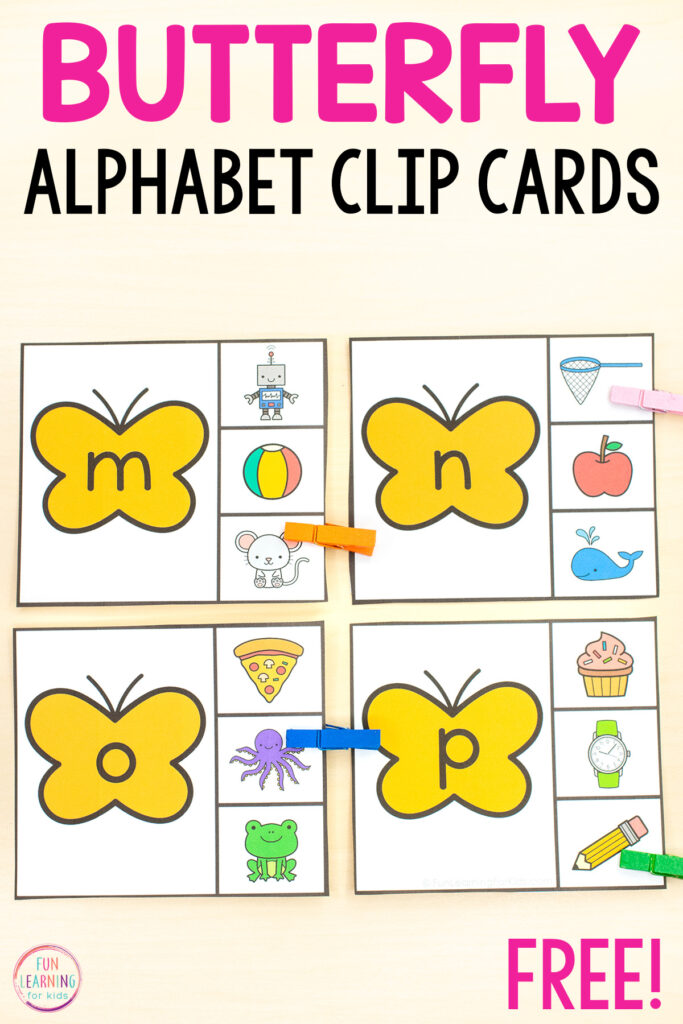 Hands-on spring alphabet activity printable for learning letter identification and beginning letter sounds in preschool and kindergarten.