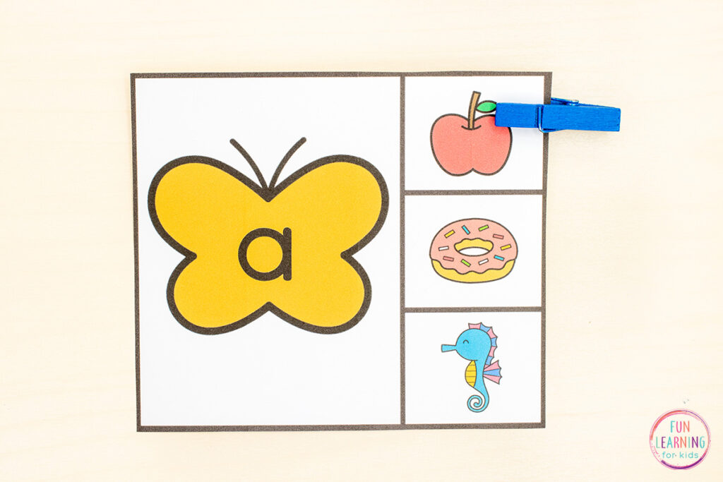 Free printable butterfly theme alphabet activity for kids in preschool and kindergarten.