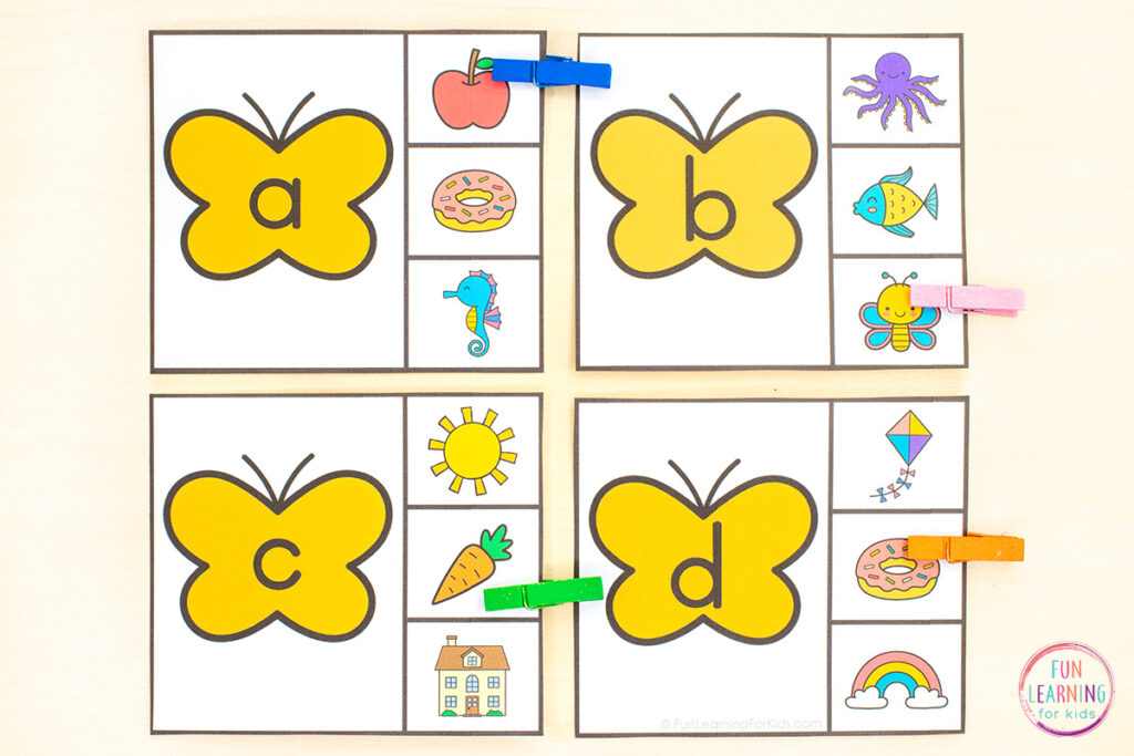 A fun insect theme alphabet activity for kids to learn the alphabet and letter sounds.