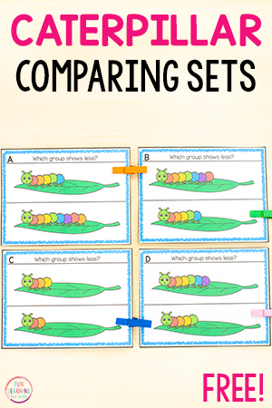Caterpillar Comparing Sets Clip Cards Free Printable