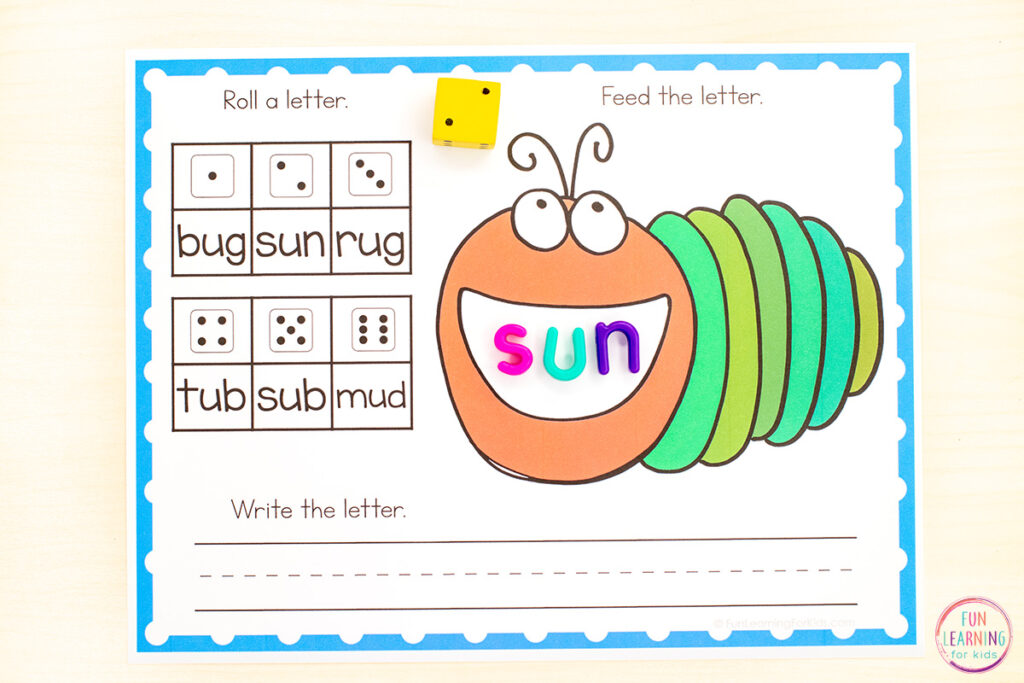 Feed the caterpillar word work mats that you can edit and type in any words you want.