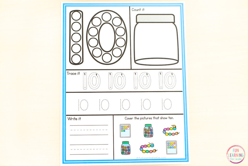 Dot number math activity for learning numbers 0-10.