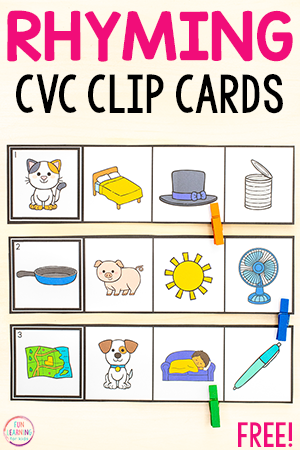 Rhyming CVC Clip Strips Free Printable