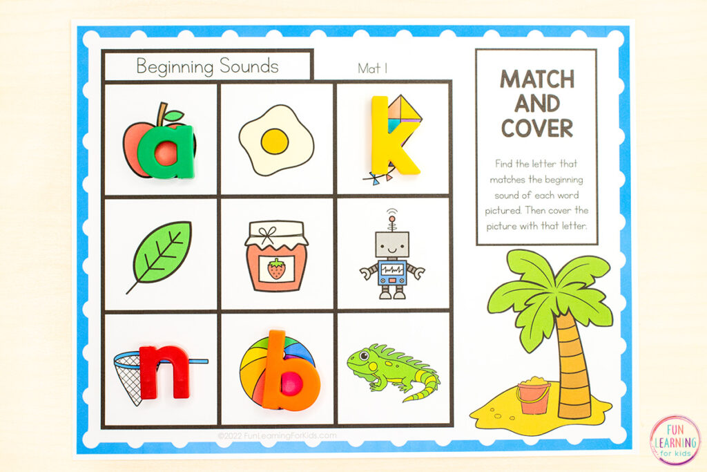 A hands-on phonemic awareness letter sound isolation resource for kids who are learning to read.