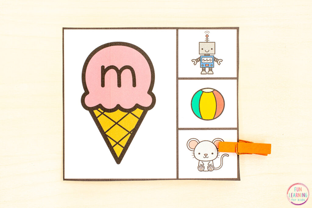 A fun ice cream theme alphabet activity for kids who are learning letters and letter sounds. A hands-on phonics activity!