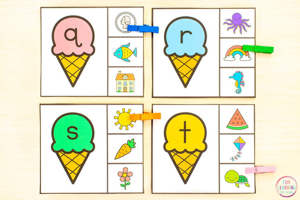 A fun ice cream theme alphabet activity for kids in pre-k and kindergarten.
